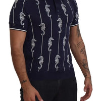 Dolce & Gabbana Dark Blue Sea Horse Collared Polo T-shirt