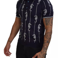 Dolce & Gabbana Dark Blue Sea Horse Collared Polo T-shirt