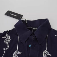 Dolce & Gabbana Dark Blue Sea Horse Collared Polo T-shirt