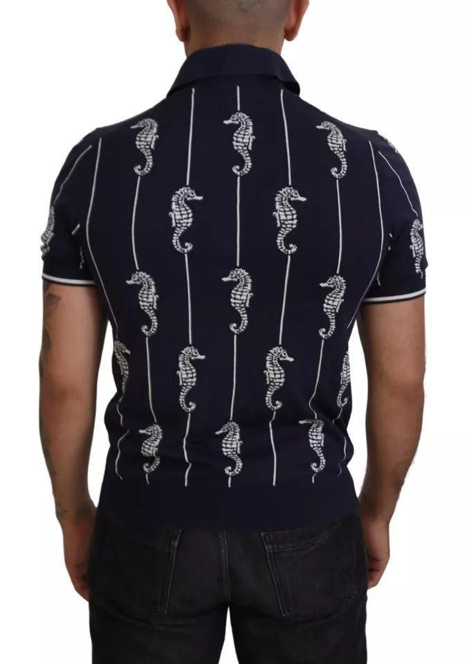Dolce &amp; Gabbana Dark Blue Sea Horse Collared Polo T-shirt