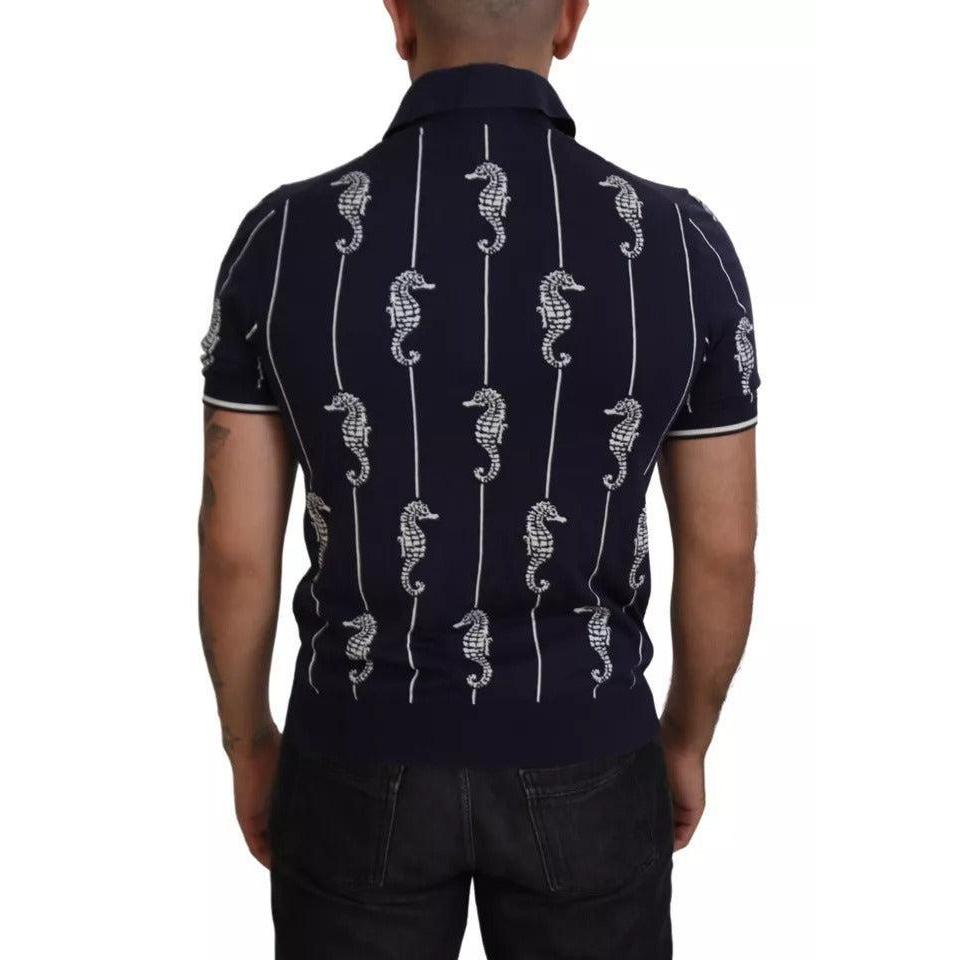 Dolce &amp; Gabbana Dark Blue Sea Horse Collared Polo T-shirt