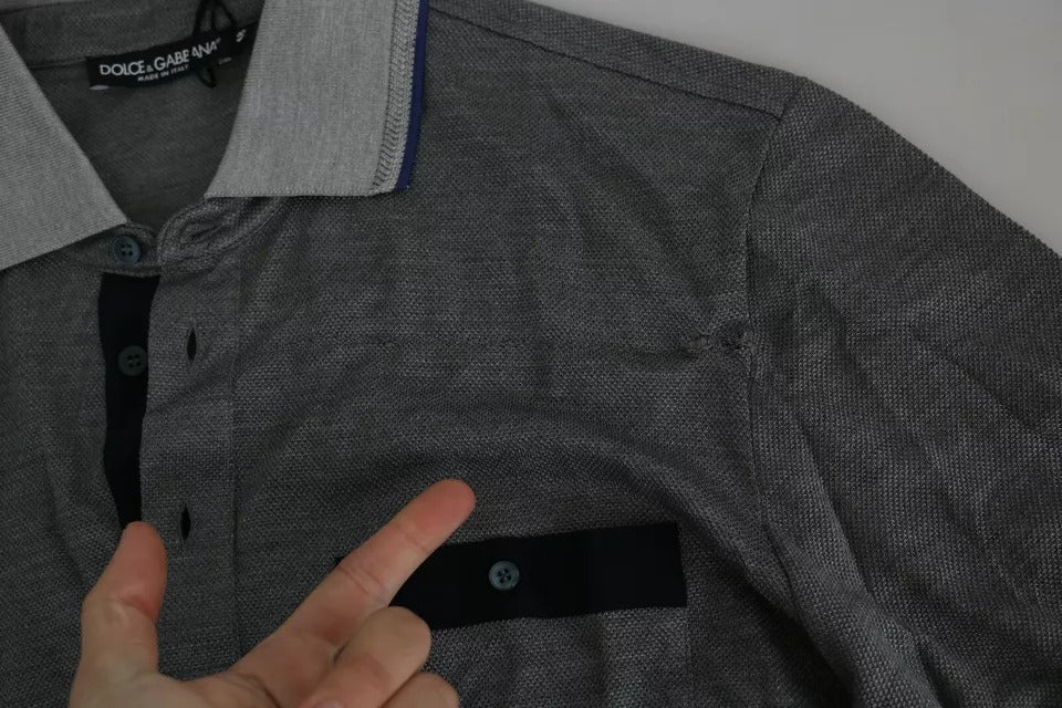 Dolce &amp; Gabbana Gray Collared Silk Polo Top Shirt T-shirt