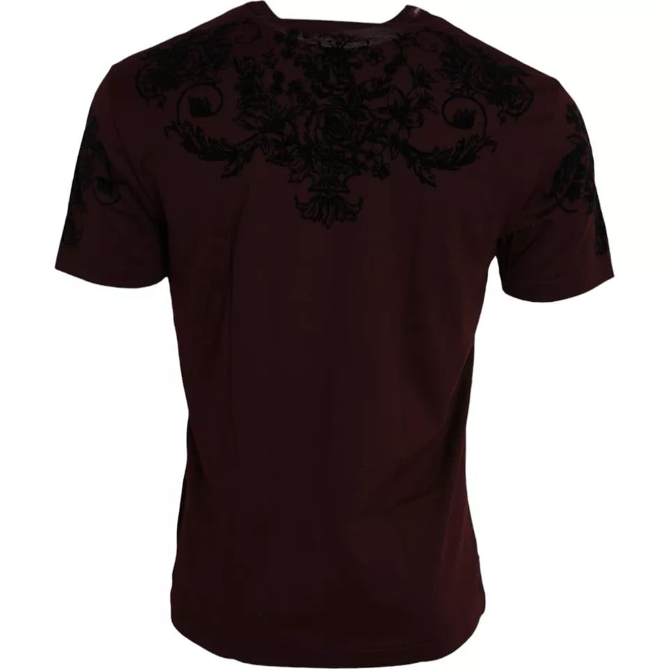 Dolce & Gabbana Maroon DG Crown Floral Crewneck Men T-shirt