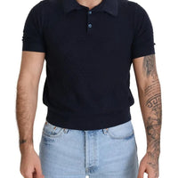 Dolce & Gabbana Dark Blue Collared Polo Casual Silk T-shirt