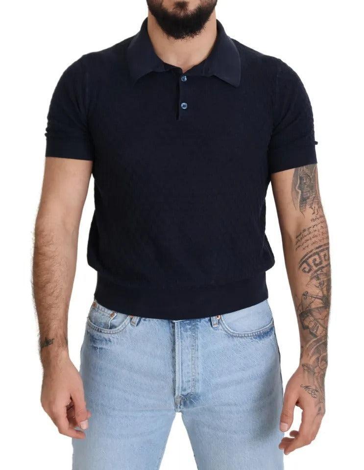 Dolce &amp; Gabbana Dark Blue Collared Polo Casual Silk T-shirt