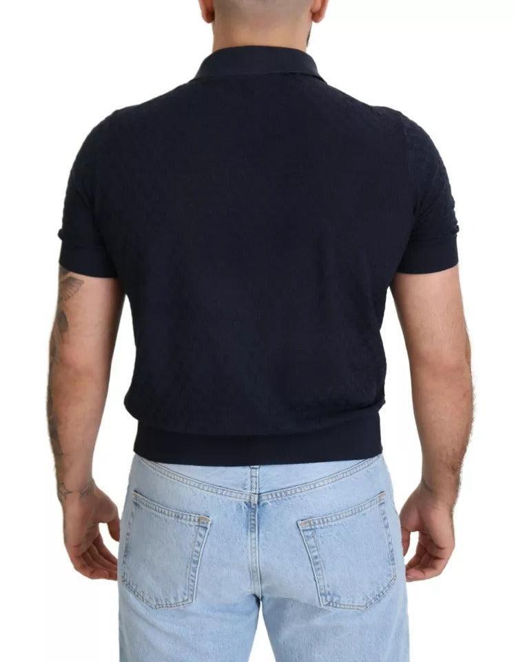 Dolce &amp; Gabbana Dark Blue Collared Polo Casual Silk T-shirt