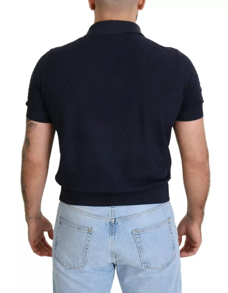 Dolce & Gabbana Dark Blue Collared Polo Casual Silk T-shirt