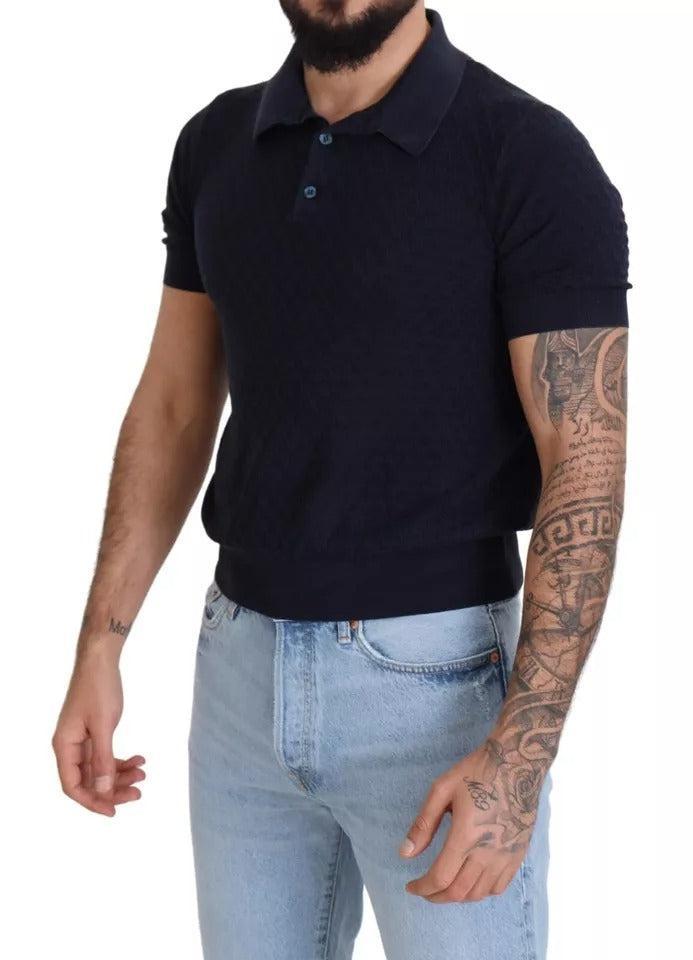Dolce &amp; Gabbana Dark Blue Collared Polo Casual Silk T-shirt