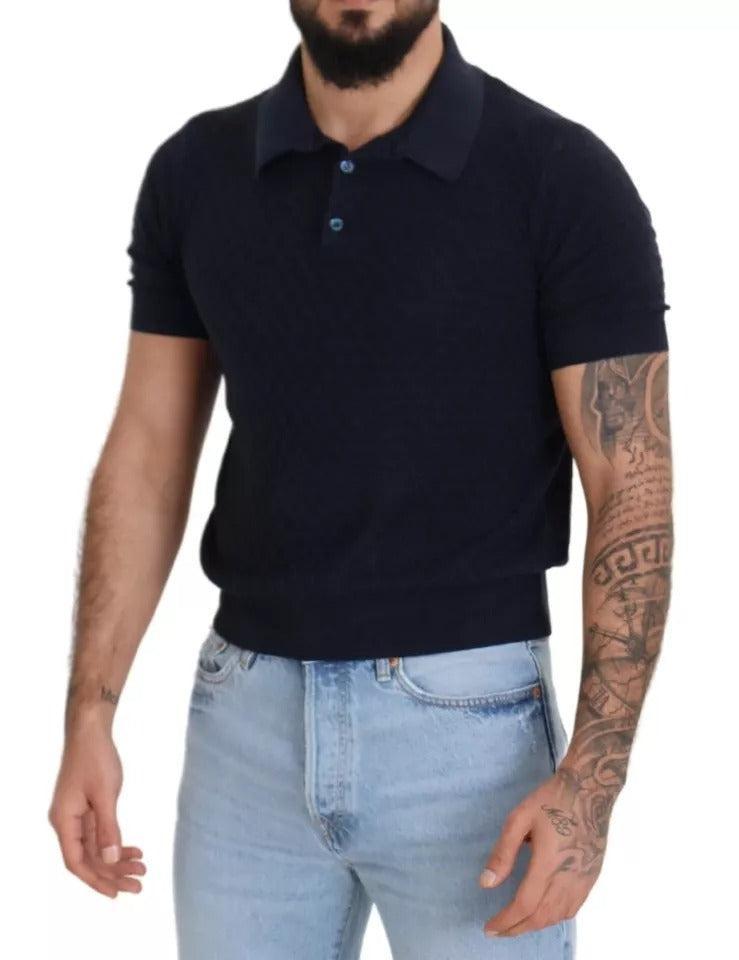 Dolce &amp; Gabbana Dark Blue Collared Polo Casual Silk T-shirt