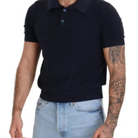 Dolce & Gabbana Dark Blue Collared Polo Casual Silk T-shirt