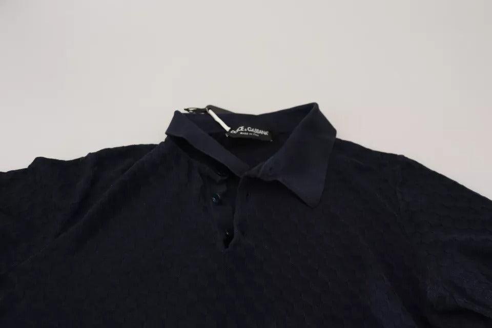 Dolce &amp; Gabbana Dark Blue Collared Polo Casual Silk T-shirt