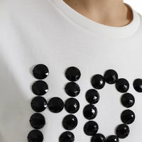 Dolce & Gabbana White Cotton Black HOT Crystal Top T-shirt