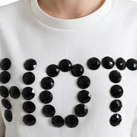 Dolce & Gabbana White Cotton Stretch Black HOT Crystal T-shirt