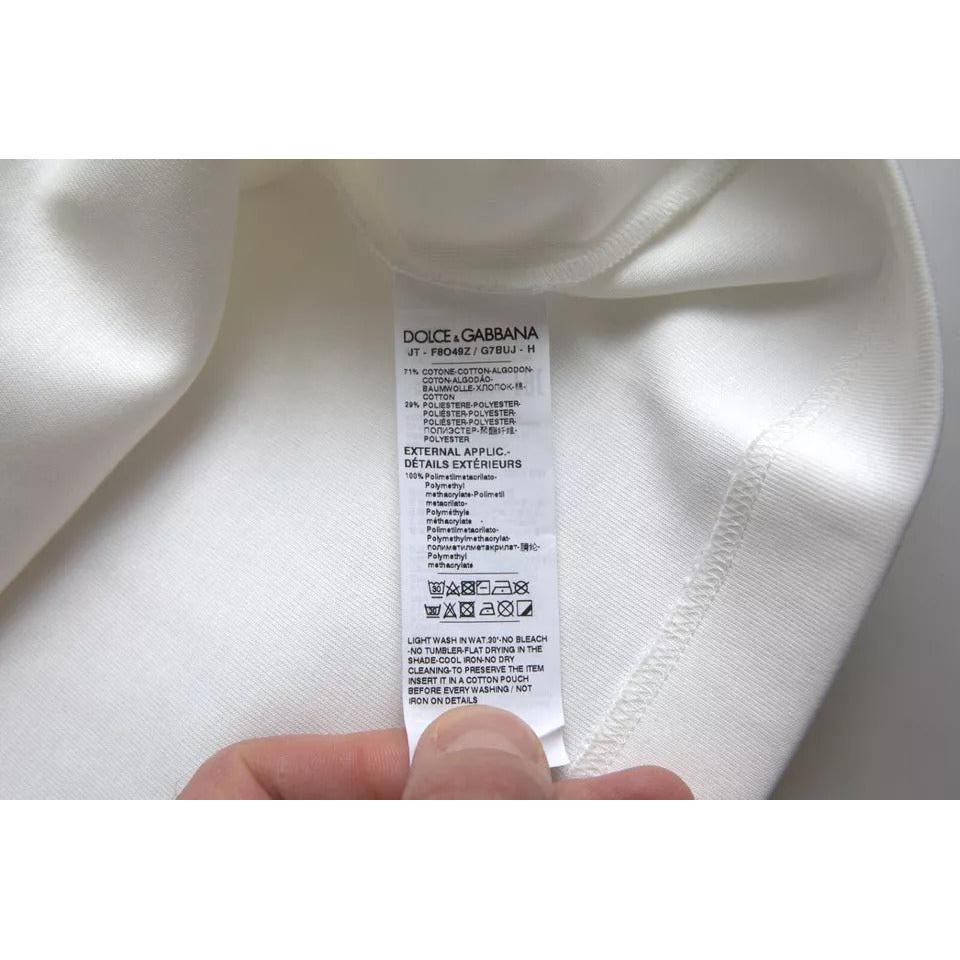 Dolce &amp; Gabbana White Cotton Stretch Black HOT Crystal T-shirt