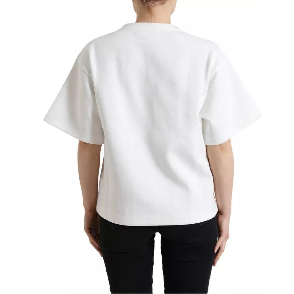 Dolce &amp; Gabbana White Cotton Stretch Black HOT Crystal T-shirt