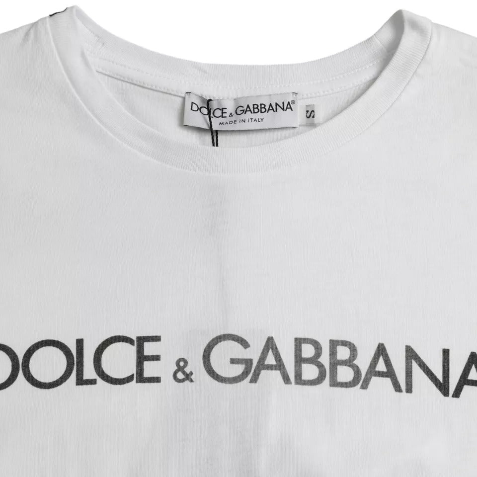 Dolce & Gabbana White Logo Print Cotton Crew Neck Men Top T-shirt