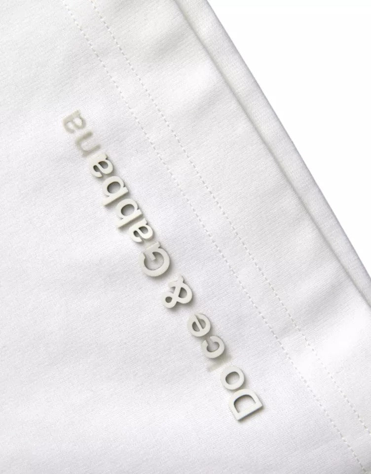 Dolce &amp; Gabbana White Logo Embossed Cotton Crewneck T-shirt