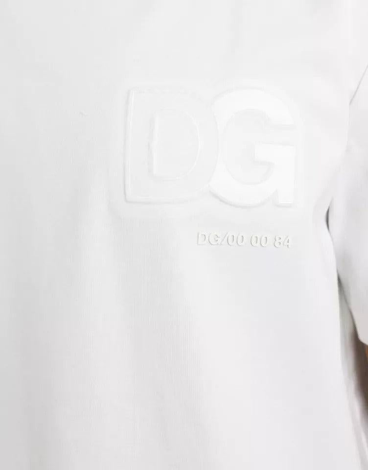 Dolce &amp; Gabbana White Logo Embossed Cotton Crewneck T-shirt