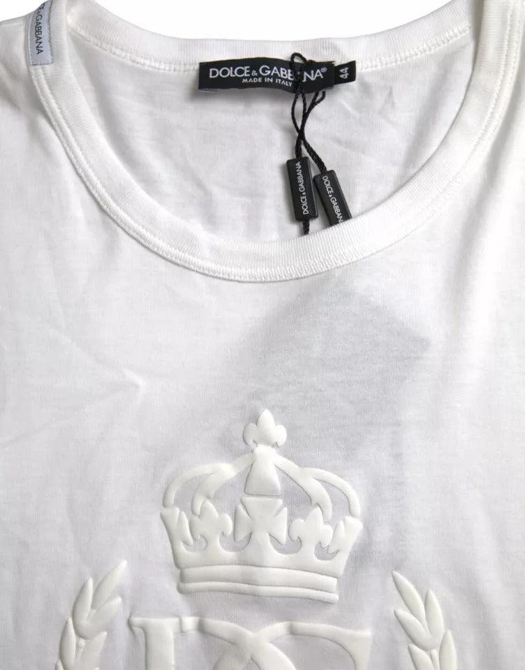 Dolce &amp; Gabbana White Logo Embossed Crew Neck Short Sleeves T-shirt