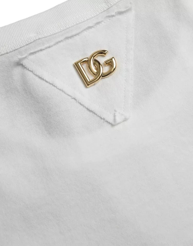 Dolce &amp; Gabbana White Logo Floral Cotton Crew Neck T-shirt