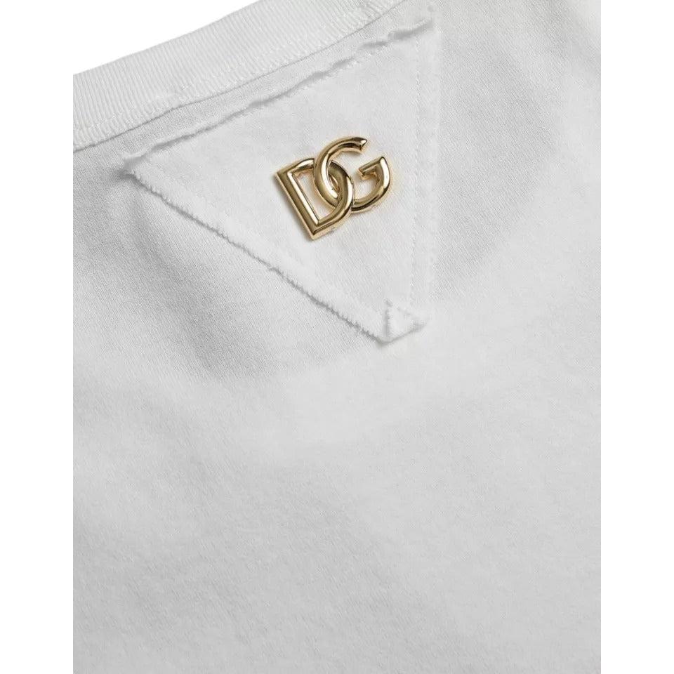 Dolce &amp; Gabbana White Logo Floral Cotton Crew Neck T-shirt