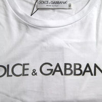 Dolce & Gabbana White Logo Print Cotton Crew Neck Mens Top T-shirt