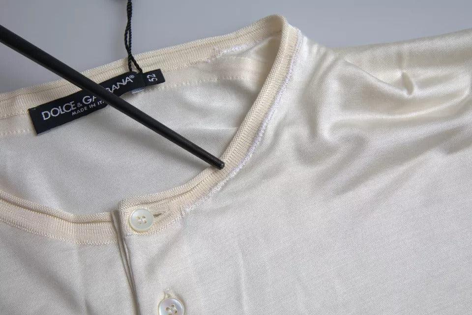 Dolce &amp; Gabbana White Short Button Closure Silk Top T-shirt