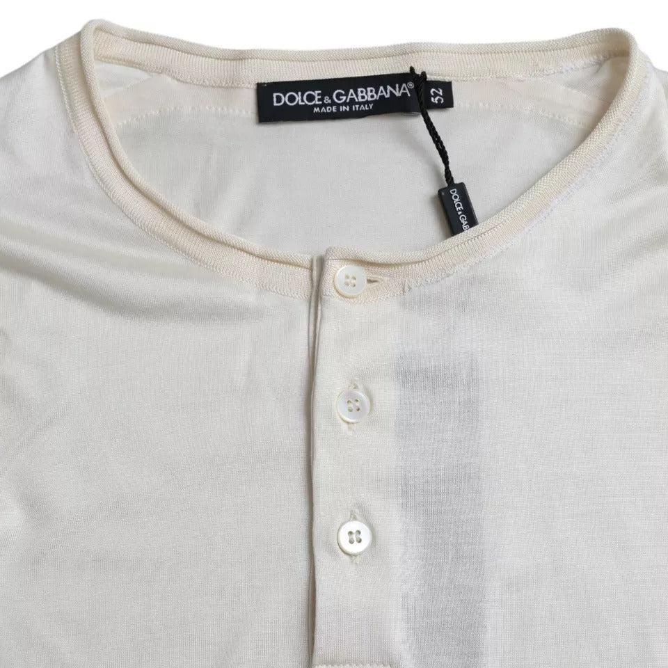 Dolce &amp; Gabbana White Short Button Closure Silk Top T-shirt