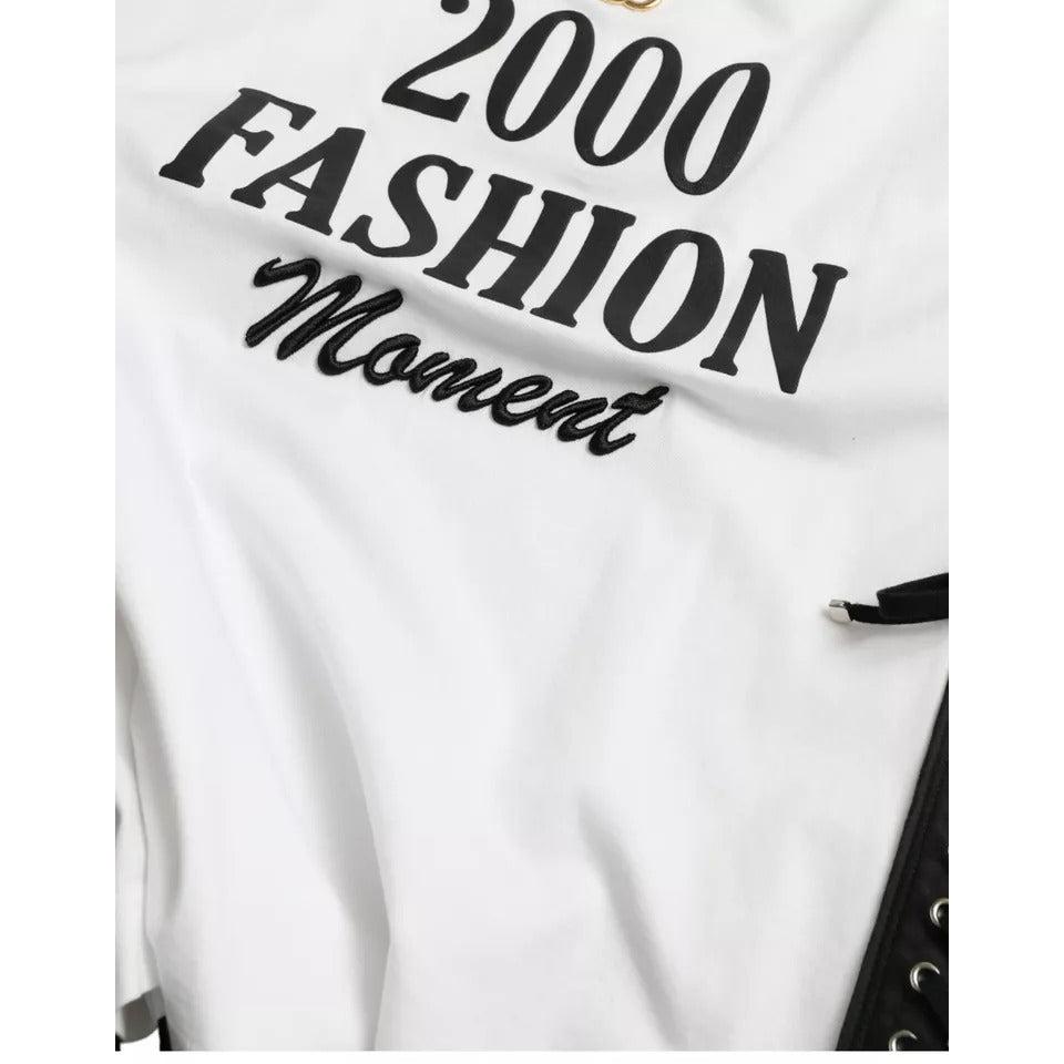 Dolce &amp; Gabbana White Slogan Print Lacing Detailed T-shirt