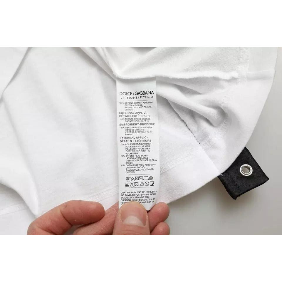 Dolce &amp; Gabbana White Slogan Print Lacing Detailed T-shirt