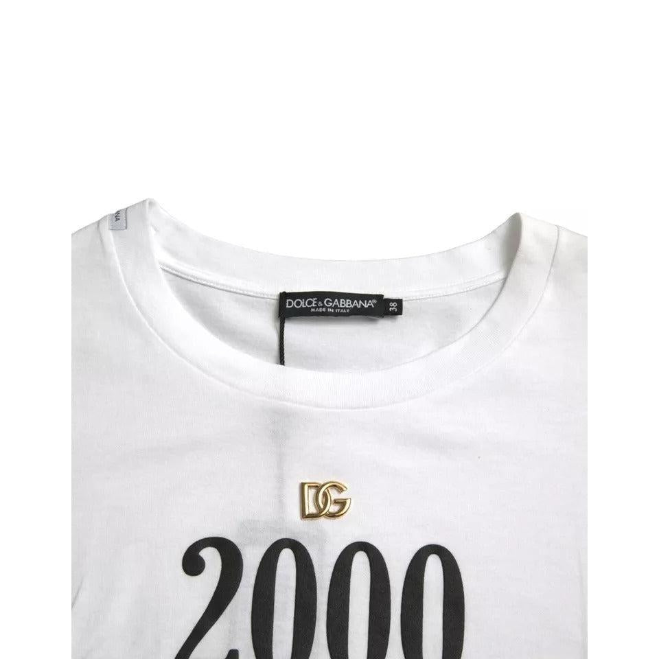 Dolce &amp; Gabbana White Slogan Print Lacing Detailed T-shirt