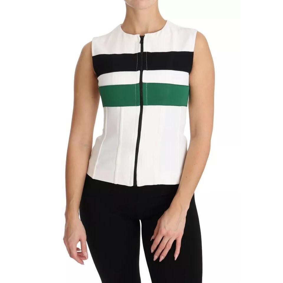 Dolce &amp; Gabbana White Striped Cotton Sleeveless Top T-shirt