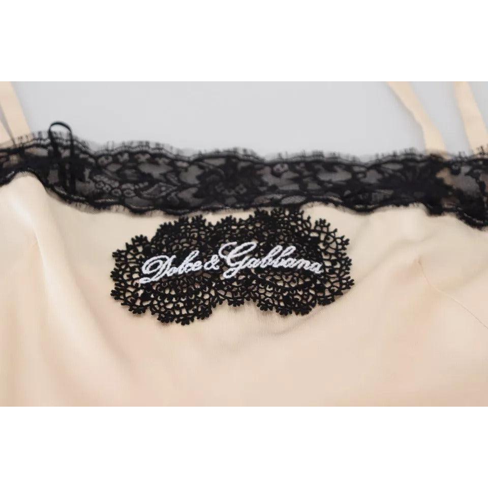 Dolce &amp; Gabbana Beige Lace Spaghetti Logo Embroidery Top