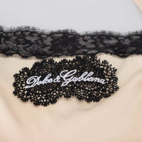 Dolce & Gabbana Beige Lace Spaghetti Logo Embroidery Top