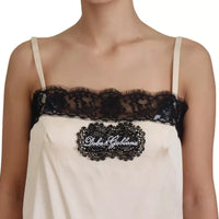 Dolce & Gabbana Beige Lace Spaghetti Logo Embroidery Top