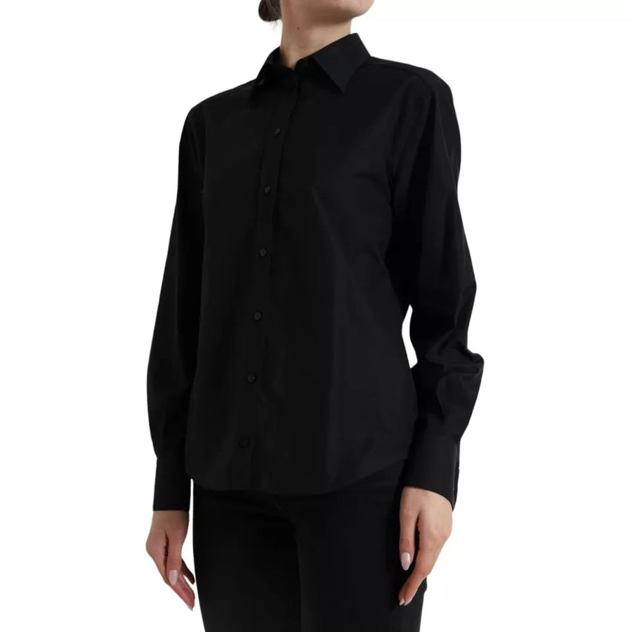 Dolce & Gabbana Black Cotton Collared Formal Dress Shirt Top