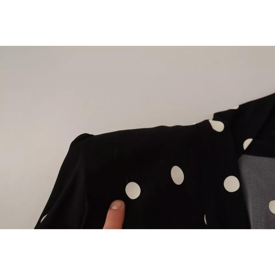 Dolce &amp; Gabbana Black Polka Dots Silk Pussy Bow Long Sleeves Top
