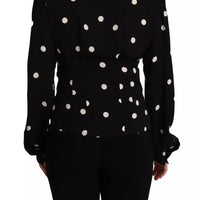 Dolce & Gabbana Black Polka Dots Silk Pussy Bow Long Sleeves Top