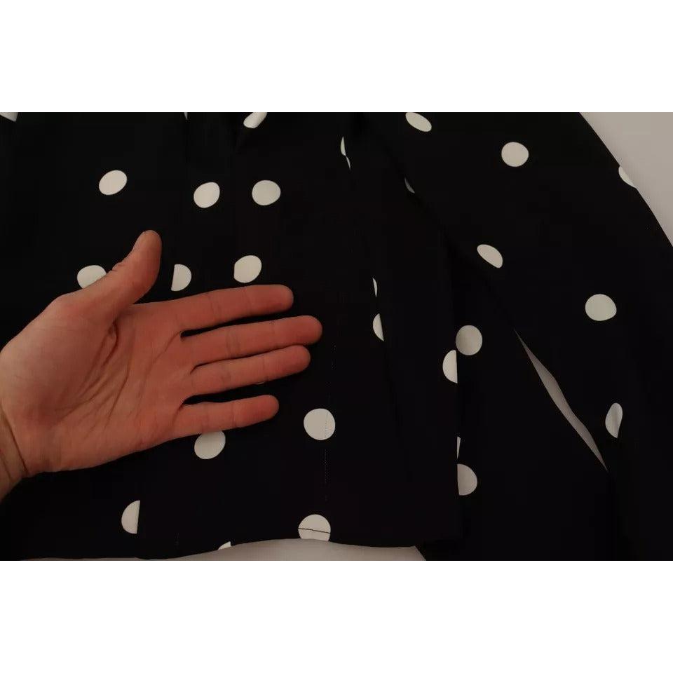 Dolce &amp; Gabbana Black Polka Dots Silk Pussy Bow Long Sleeves Top