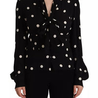 Dolce & Gabbana Black Polka Dots Silk Pussy Bow Long Sleeves Top