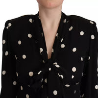 Dolce & Gabbana Black Polka Dots Silk Pussy Bow Long Sleeves Top