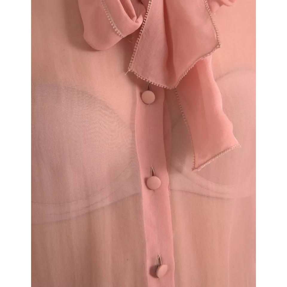Dolce &amp; Gabbana Pink Long Sleeves Ascot Collar Top Blouse