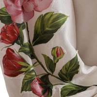 Dolce & Gabbana White Floral Silk Ascot Collared Top Blouse