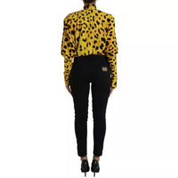 Dolce & Gabbana Yellow Leopard Print Long Sleeves Top Blouse