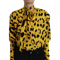 Dolce & Gabbana Yellow Leopard Print Long Sleeves Top Blouse