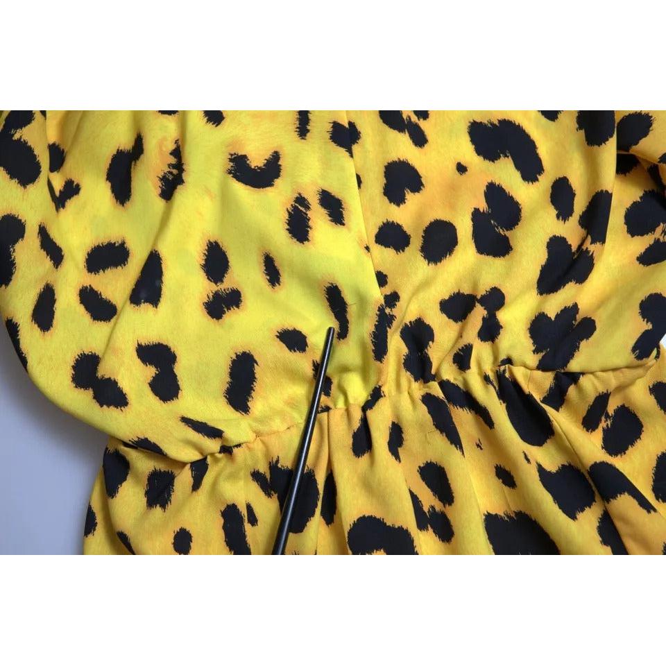 Dolce &amp; Gabbana Yellow Leopard Print Long Sleeves Top Blouse
