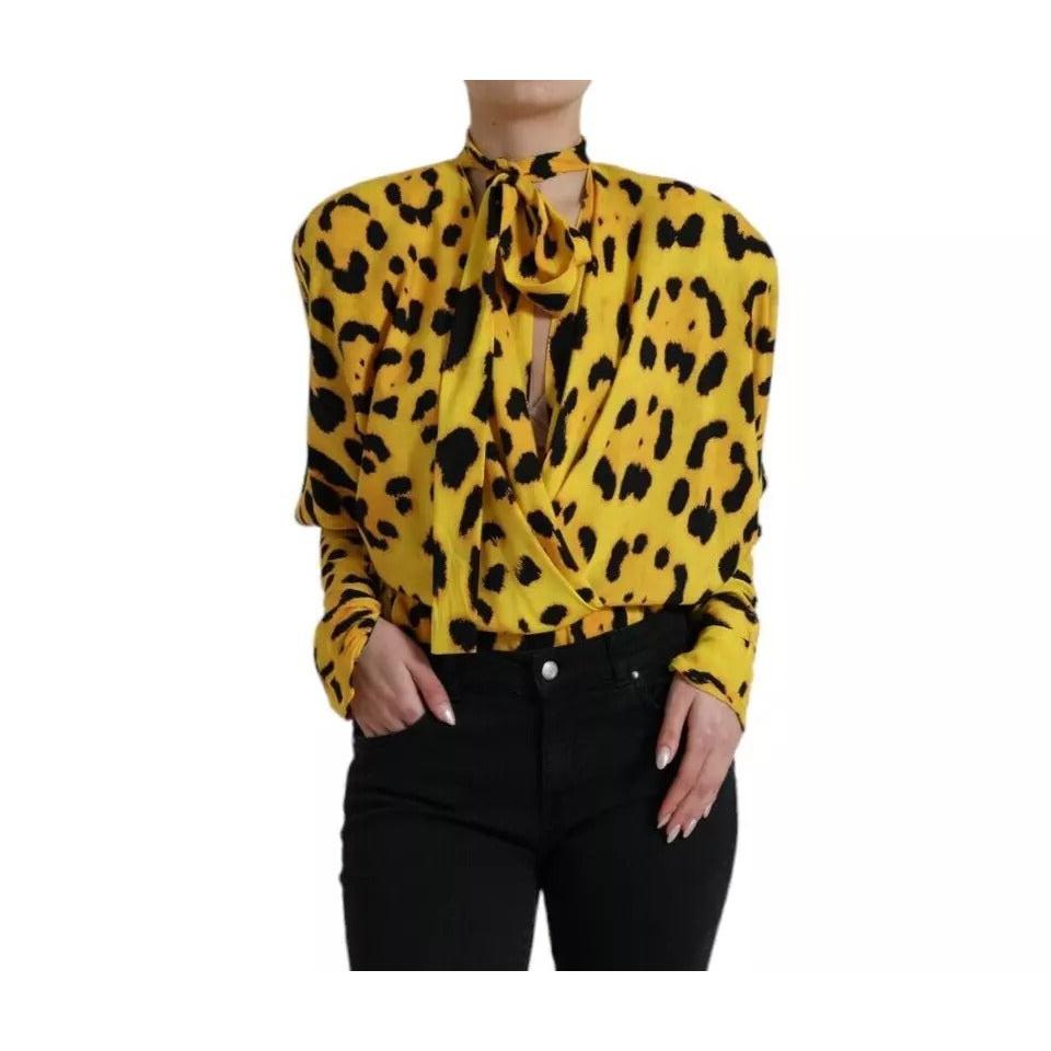 Dolce &amp; Gabbana Yellow Leopard Print Long Sleeves Top Blouse