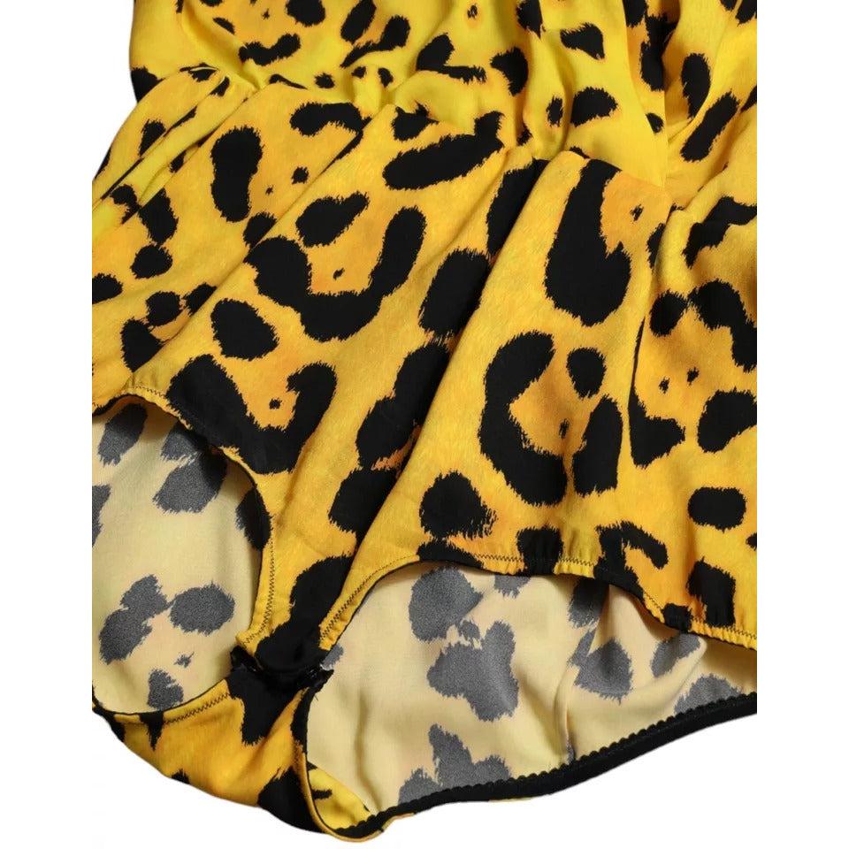Dolce &amp; Gabbana Yellow Leopard Print Long Sleeves Top Blouse