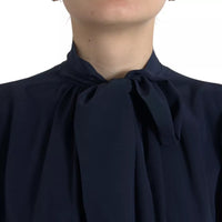 Dolce & Gabbana Blue Long Sleeves Ascot Collar Blouse Top