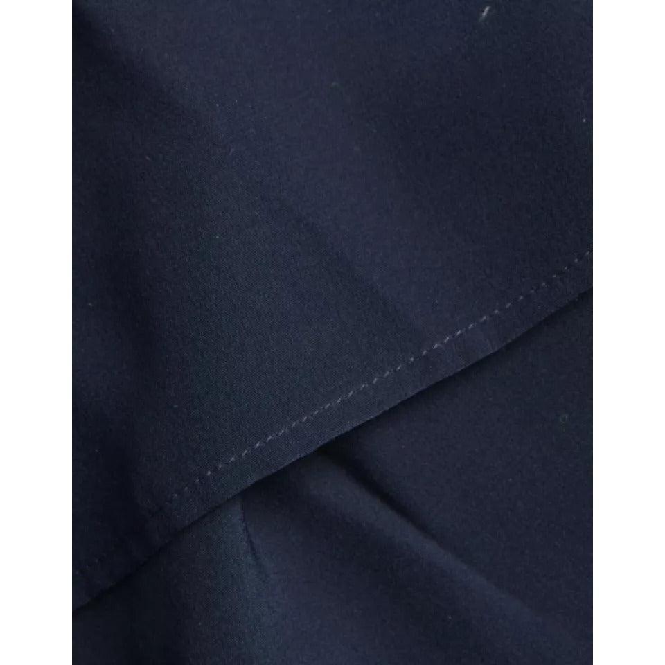 Dolce &amp; Gabbana Blue Long Sleeves Ascot Collar Blouse Top